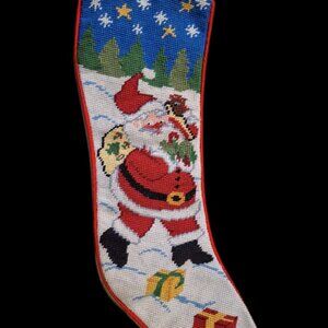 Vintage Wool Needlecraft Santa w/Christmas Gifts Stocking 19 Inches Excellent